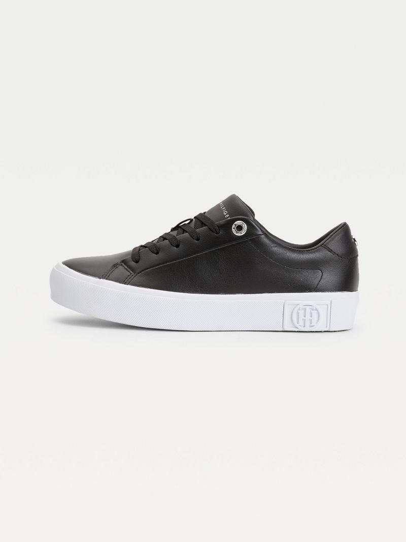 Női Tommy Hilfiger Bőr Creeper Sneaker Fekete | HU 632TCE